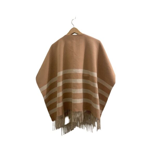 Talbots Neutral Beige Reversible Doubleface Face Wool Wrap Ruana - Picture 2 of 6